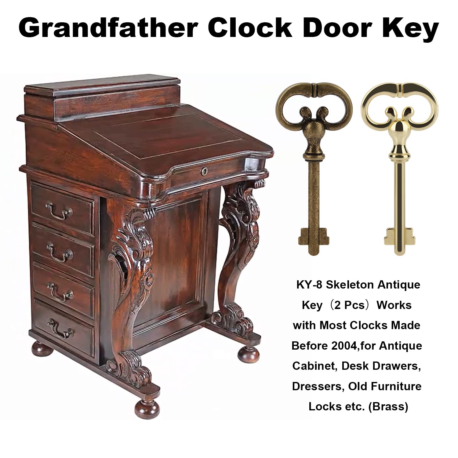Roll Top Desk Antique Brass Plated Hollow Lock Key,KY-8 (D-1902
